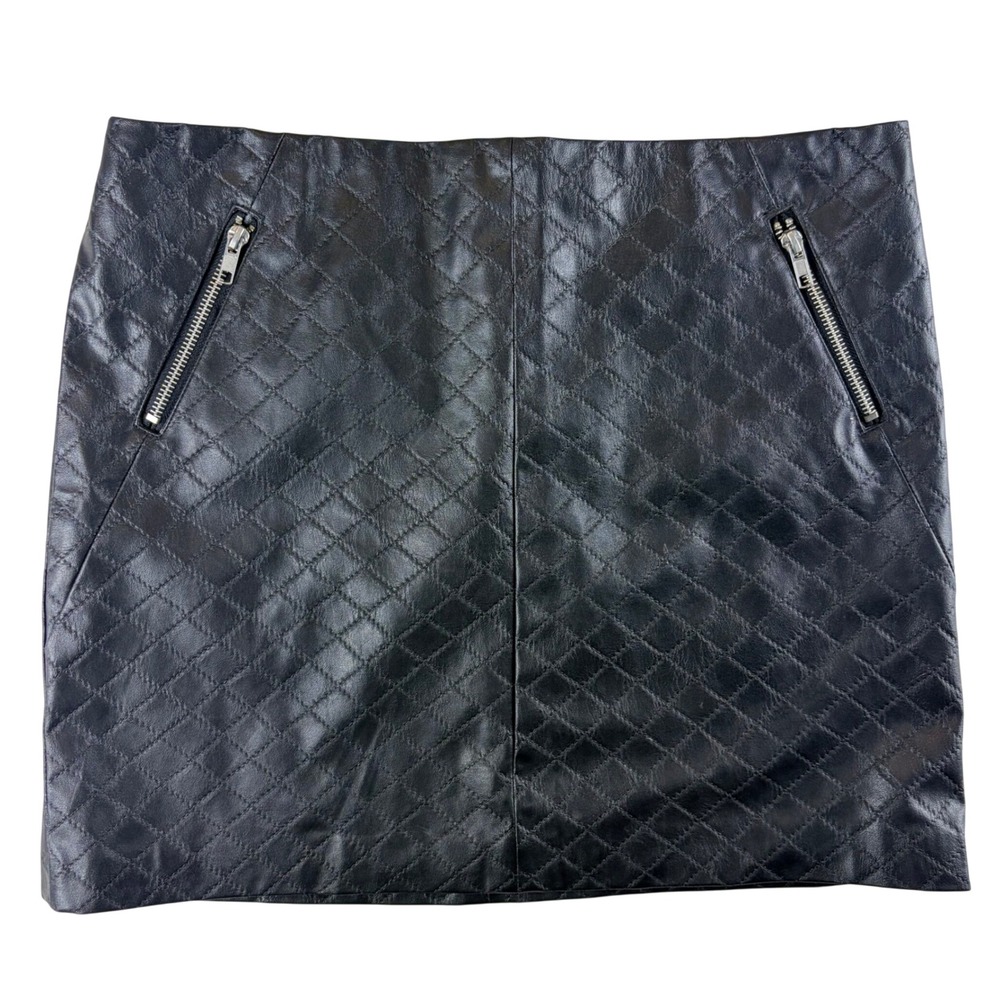 Cynthia Rowley Mini Skirt Sz 4 Black Faux Leather Quilted Rock Punk